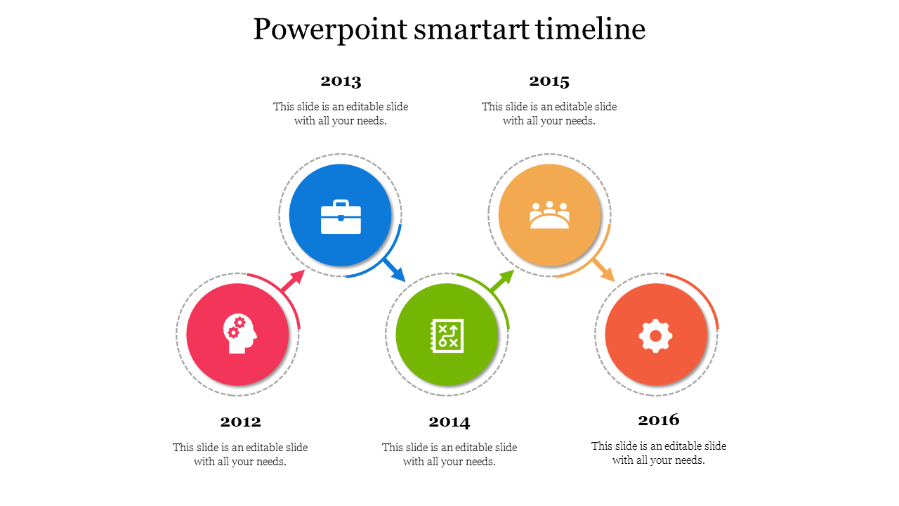Free - Incredible PowerPoint SmartArt Timeline With Five Nodes